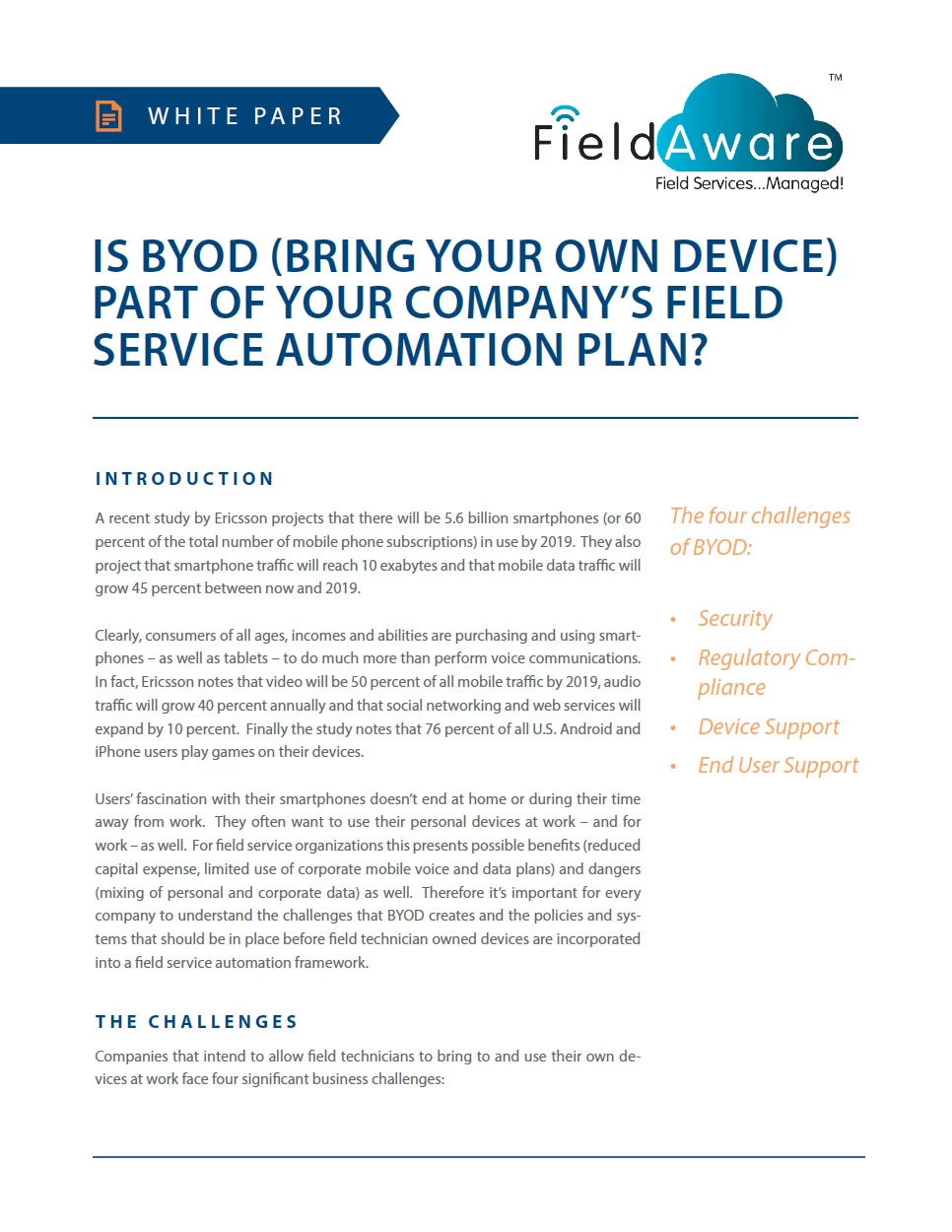 Is BYOD (Bring Your Own Device) Part of Your Company's Field Service Automation Plan? White Paper