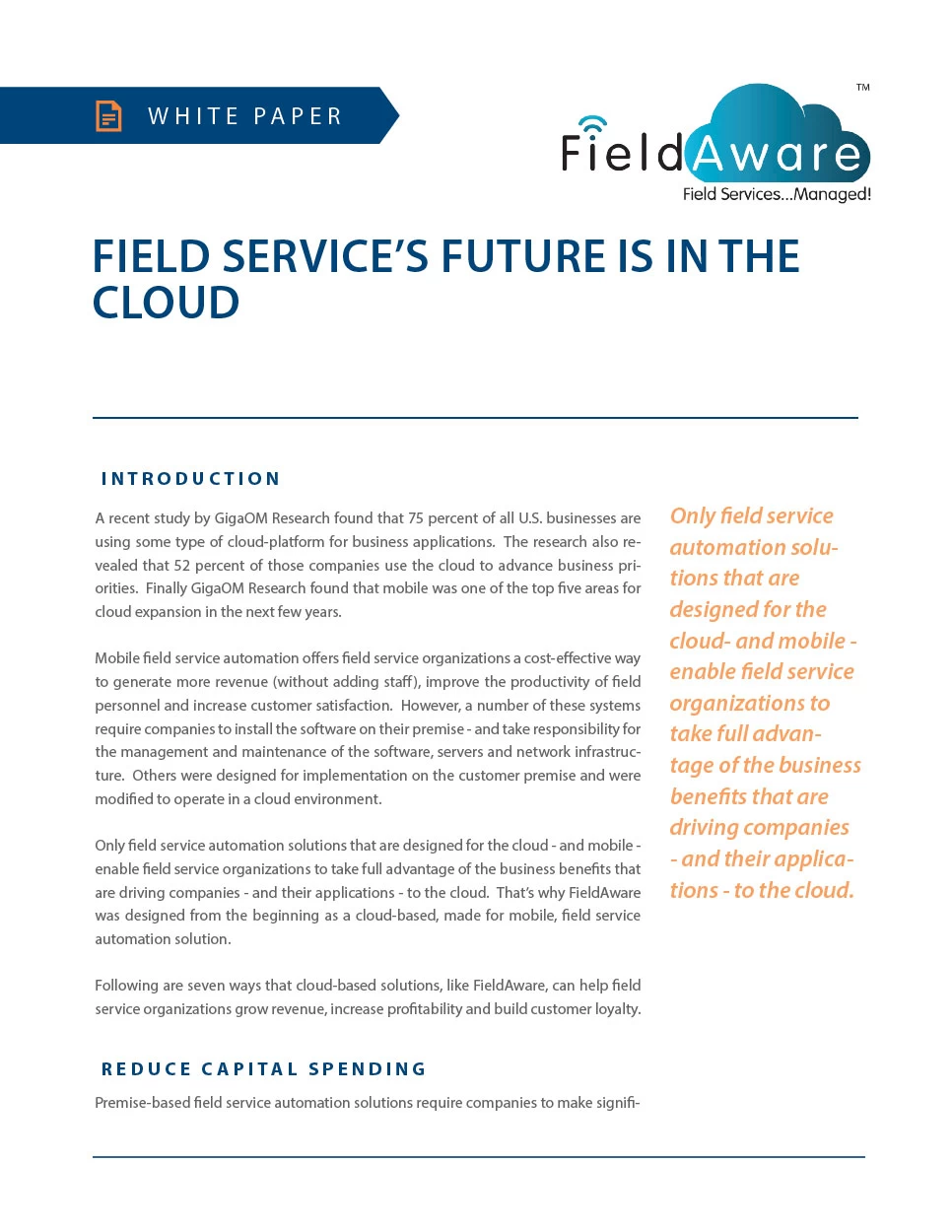 Field Service's Future Is In The Cloud White Paper